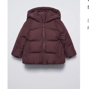 Zara maroon purple puffer waterproof jacket 3T